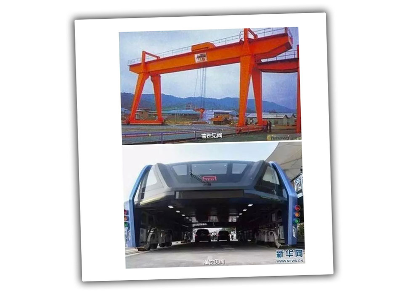 Illustration for article titled Is The Chinese Traffic-Straddling Bus A 'Scam'? It Looks Extremely Shoddy Up Close